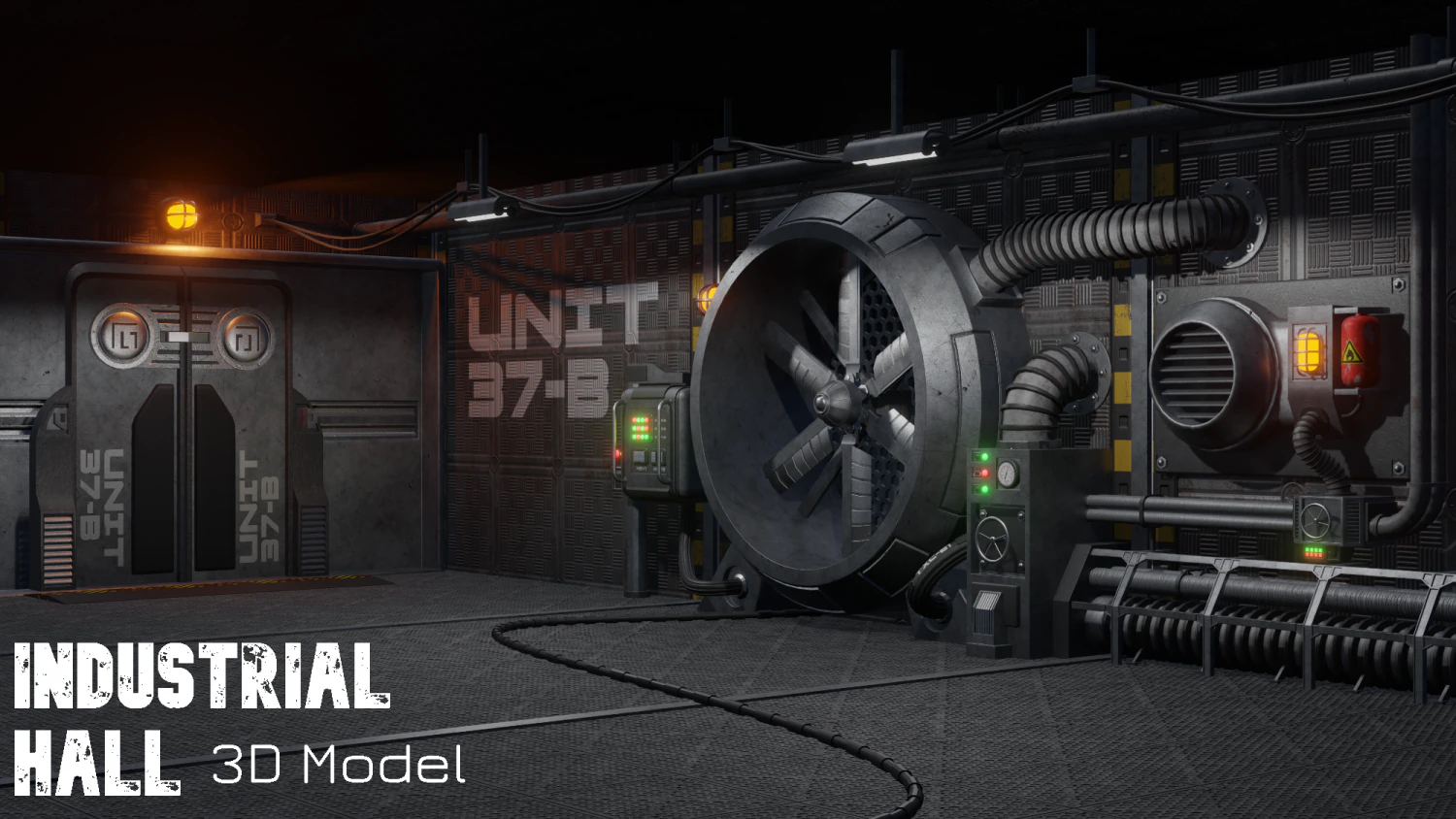 isometric industrial-scifi hall 3D Model .c4d .max .obj .3ds .fbx .stl .blend