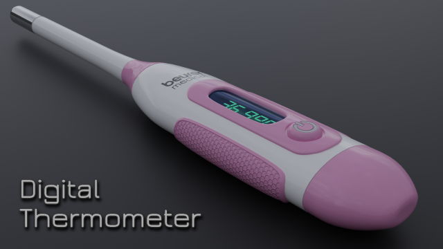 Digital Thermometer V2 3D Model .c4d .max .obj .3ds .fbx .stl .blend 