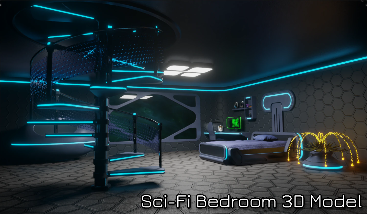 Sci-Fi Stylized Isometric Bedroom 3D Model .c4d .max .obj .3ds .fbx .stl .blend 