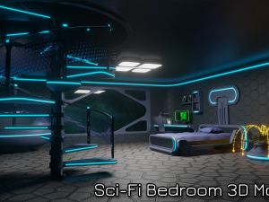 Sci-Fi Stylized Isometric Bedroom 3D Model