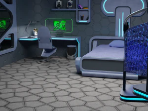 Sci-Fi Stylized Isometric Bedroom 3D Model