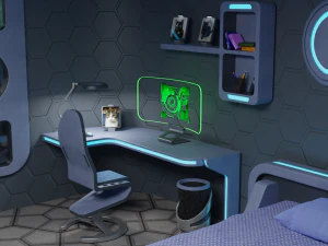 Sci-Fi Stylized Isometric Bedroom 3D Model