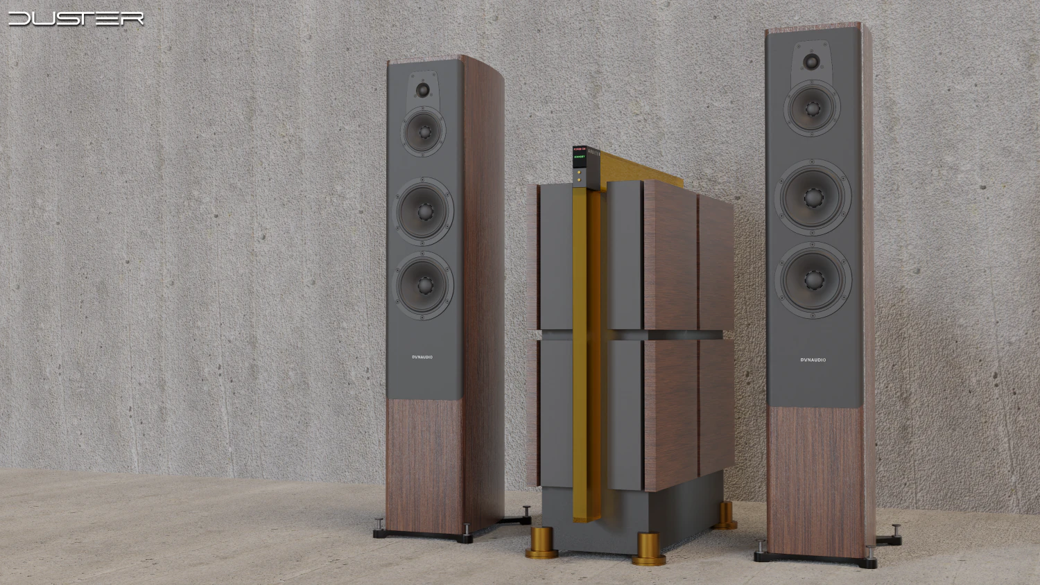 Dynaudio speakers and power amplifier 3D Model .c4d .max .obj .3ds .fbx .stl .blend