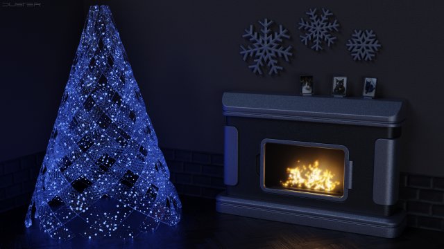 Modern Christmas Tree - Decoration Fireplace 3D Модель .c4d .max .obj .3ds .fbx .stl .blend 