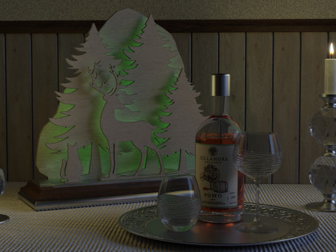 Holiday Decor - Wine - Glasses - Candles 3D Model
