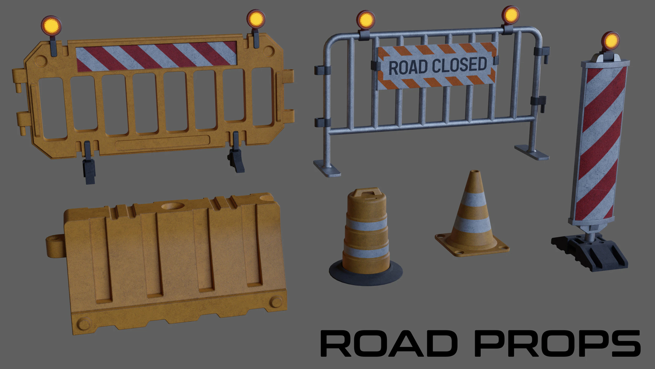 Road Props 3D Model .c4d .max .obj .3ds .fbx .stl .blend 