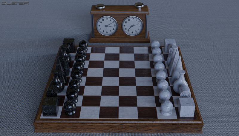Vintage Chess Set and Clock Model 3D .c4d .max .obj .3ds .fbx .stl .blend