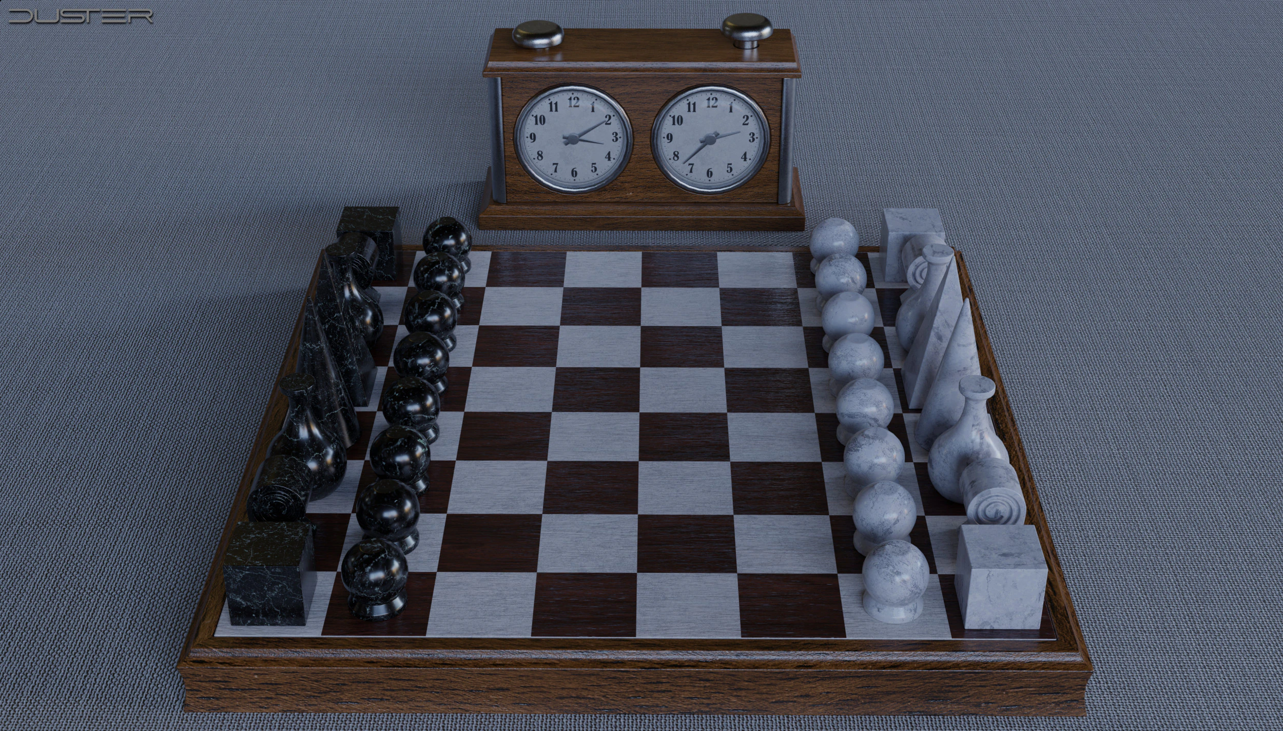 Vintage Chess Set and Clock 3D Model .c4d .max .obj .3ds .fbx .stl .blend 