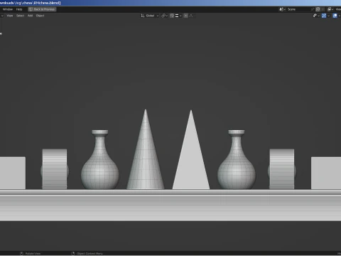 Vintage Chess Set and Clock 3D Model