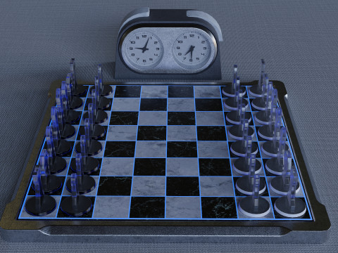 Modern Chess Set and Clock 3D मॉडल