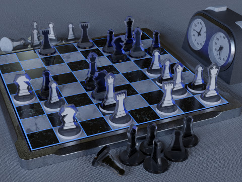 Modern Chess Set and Clock 3D मॉडल