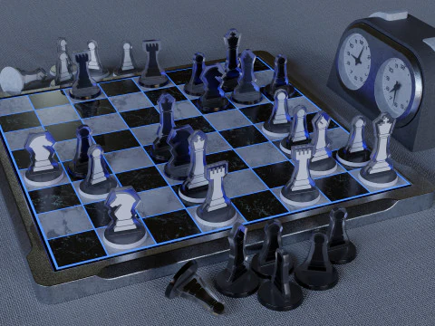 Modern Chess Set and Clock 3D Model