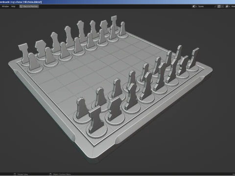 Modern Chess Set and Clock 3D Model