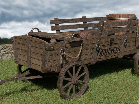 Wooden horse-drawn wagon 3D Model
