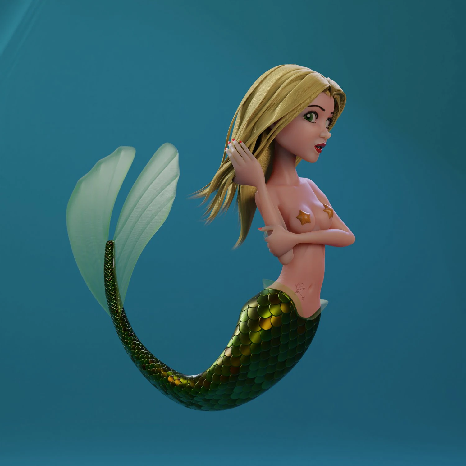 Fully Rigged Fully Customizable Mermaid 3D Model .c4d .max .obj .3ds .fbx .stl .blend