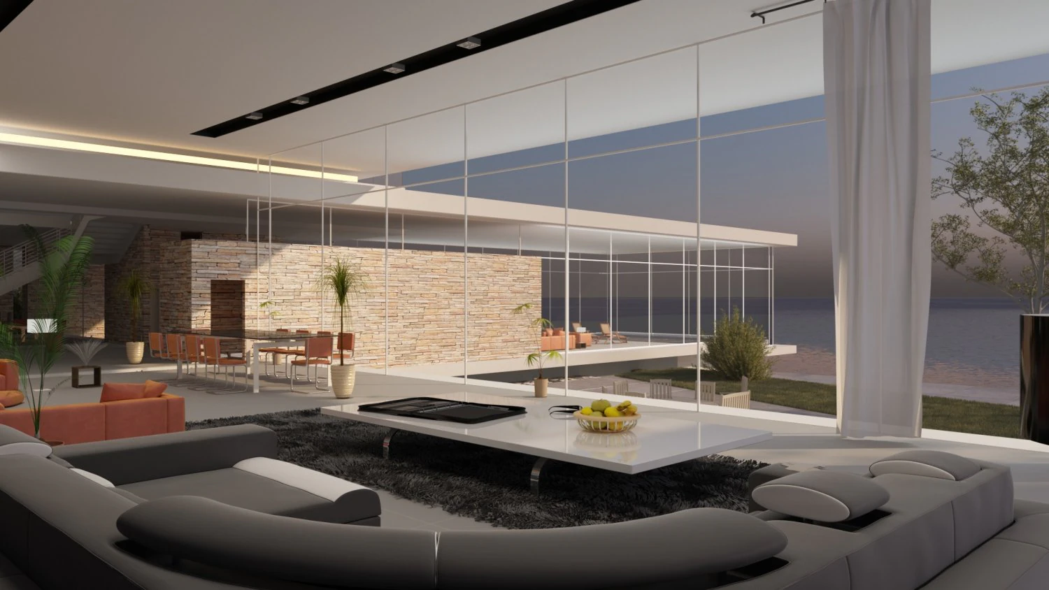 modern beach villa with interior 3D Model .c4d .max .obj .3ds .fbx .stl .blend 