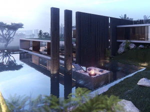 Modern beach house with interior 3D Model