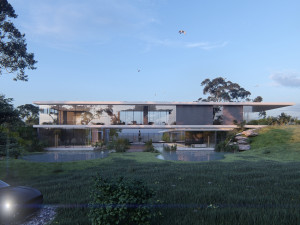 modern beach villa with interior revit lumion Modello 3D