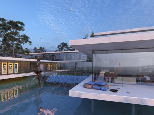 modern beach villa with interior revit lumion Modello 3D