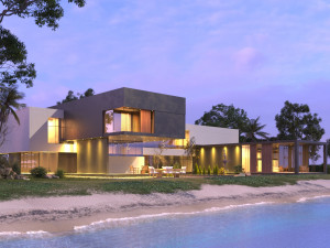 Modern beach villa corona with 3d grass 3D 模型
