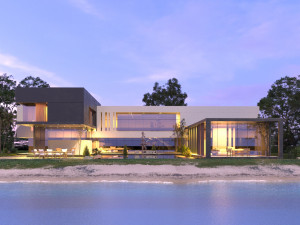 Modern beach villa corona with 3d grass 3D Model