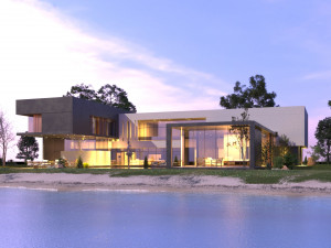 Modern beach villa corona with 3d grass 3D Model