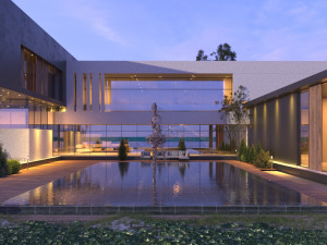 Modern beach villa corona with 3d grass 3D Model