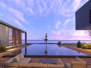 Modern beach villa corona with 3d grass 3D Model