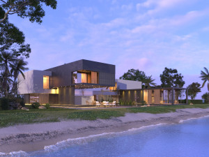 Modern beach villa corona with 3d grass 3D Model