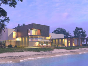 Modern beach villa corona with 3d grass 3D Model