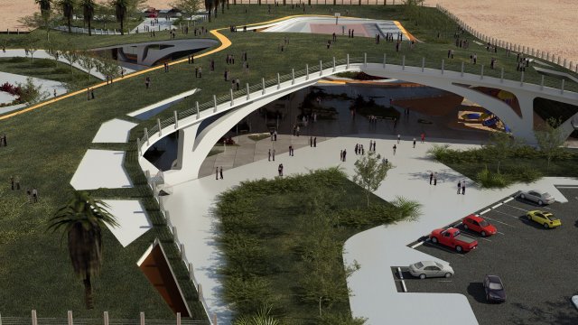 Modern contemporary park with 3d grass Model 3D .c4d .max .obj .3ds .fbx .stl .blend 