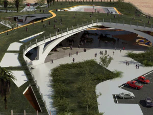 Moderner zeitgen&ouml;ssischer Park mit 3D-Gras 3D Modell