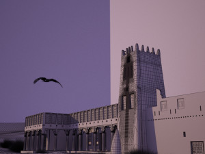 flying falcon animation in traditional heritage building desert 3D Модель