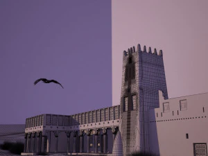 flying falcon animation in traditional heritage building desert 3D Model
