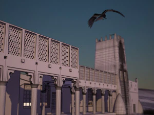 flying falcon animation in traditional heritage building desert 3D Model