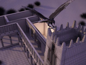 flying falcon animation in traditional heritage building desert 3D Model
