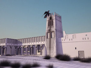 flying falcon animation in traditional heritage building desert 3D Model