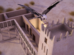 flying falcon animation in traditional heritage building desert 3D Модель