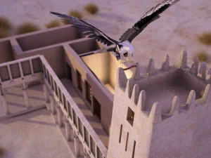 flying falcon animation in traditional heritage building desert 3D Model