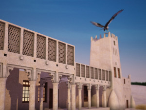 flying falcon animation in traditional heritage building desert 3D Модель