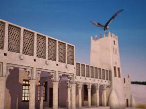 flying falcon animation in traditional heritage building desert 3D Model