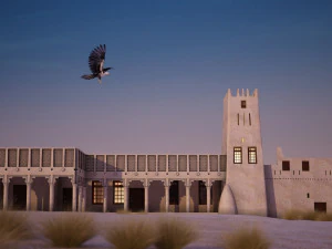 flying falcon animation in traditional heritage building desert 3D Model