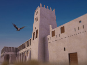 flying falcon animation in traditional heritage building desert 3D Модель
