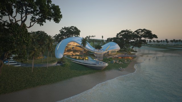 Organic beach villa house and 3d grass 3D Модель .c4d .max .obj .3ds .fbx .stl .blend 
