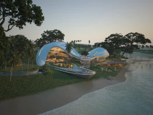 Organic beach villa house and 3d grass 3D Model