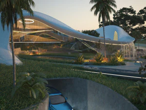 Casa de vila de praia org&acirc;nica e grama 3d Modelo 3D