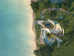 Casa de vila de praia org&acirc;nica e grama 3d Modelo 3D