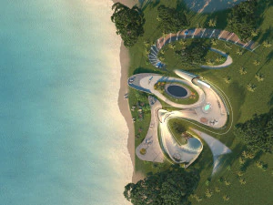 Casa de vila de praia org&acirc;nica e grama 3d Modelo 3D