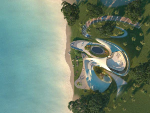 Casa de vila de praia org&acirc;nica e grama 3d Modelo 3D