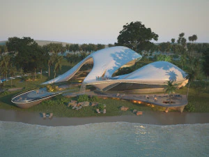 Casa de vila de praia org&acirc;nica e grama 3d Modelo 3D